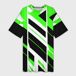 Футболка женская длинная Black and green stripes on a white background, цвет: 3D-принт
