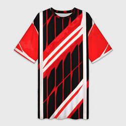 Футболка женская длинная Red and white lines on a black background, цвет: 3D-принт