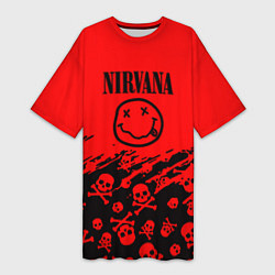Женская длинная футболка Nirvana rock skull