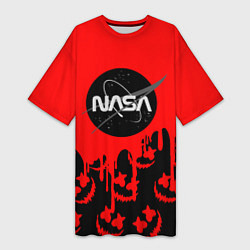 Футболка женская длинная Marshmello x Nasa red, цвет: 3D-принт