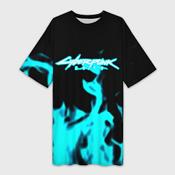 Женская длинная футболка Cyberpunk neon flame