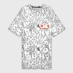 Футболка женская длинная Румяная киска и серые коты, цвет: 3D-принт