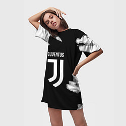 Футболка женская длинная Juventus fc краски, цвет: 3D-принт — фото 2