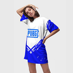 Футболка женская длинная PUBG синие краски, цвет: 3D-принт — фото 2