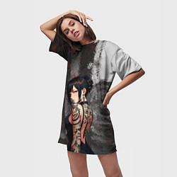 Футболка женская длинная Татуированная брюнетка, цвет: 3D-принт — фото 2