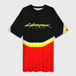 Футболка женская длинная Cyberpunk 2077 geometry, цвет: 3D-принт