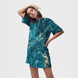 Футболка женская длинная Мраморная текстура с золотом, цвет: 3D-принт — фото 2