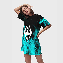 Футболка женская длинная The elder scrolls neon flame, цвет: 3D-принт — фото 2