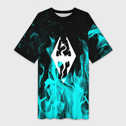 Футболка женская длинная The elder scrolls neon flame, цвет: 3D-принт