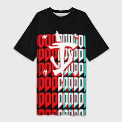 Футболка женская длинная Doom logo надписи, цвет: 3D-принт