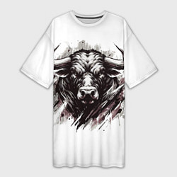 Футболка женская длинная Гранж - портрет быка: голова, цвет: 3D-принт