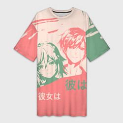 Футболка женская длинная Он и она - аниме, цвет: 3D-принт