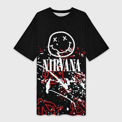 Футболка женская длинная Nirvana анархия, цвет: 3D-принт