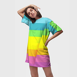 Футболка женская длинная Разноцветные полосы, цвет: 3D-принт — фото 2