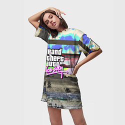 Футболка женская длинная Vice city glitch, цвет: 3D-принт — фото 2
