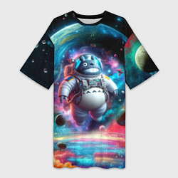 Женская длинная футболка Astronaut Totoro in neon space - ai art fantasy