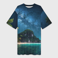Футболка женская длинная Island beach, цвет: 3D-принт