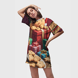 Футболка женская длинная Рождественское печенье, цвет: 3D-принт — фото 2