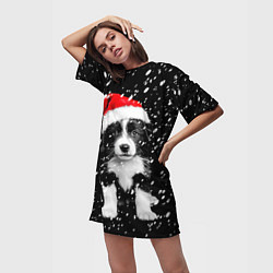 Футболка женская длинная Новогодний милый щенок, цвет: 3D-принт — фото 2
