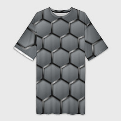 Футболка женская длинная Стальные шестигранники на сером фоне, цвет: 3D-принт