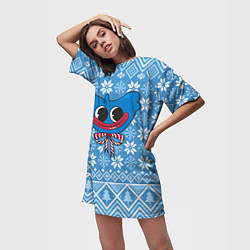 Футболка женская длинная Huggy Wuggy миленький новогодний свитер ugly, цвет: 3D-принт — фото 2