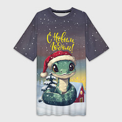 Футболка женская длинная С новым 2025 годом змейка, цвет: 3D-принт