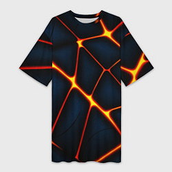 Футболка женская длинная Каменный разлом с лавой, цвет: 3D-принт