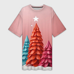 Женская длинная футболка Новогодние ели