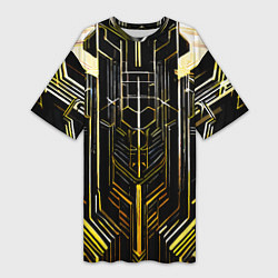 Футболка женская длинная Gold lines on a black background, цвет: 3D-принт