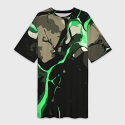 Футболка женская длинная Зелёный разлом в камне, цвет: 3D-принт