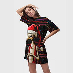 Футболка женская длинная Санта Клаус - инопланетянин, цвет: 3D-принт — фото 2