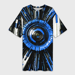 Футболка женская длинная Чёрно-синяя сфера киберпанк, цвет: 3D-принт