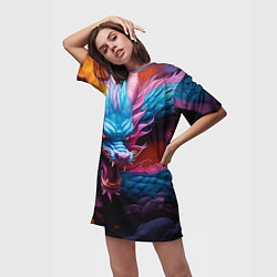 Футболка женская длинная Рогатый дракон, цвет: 3D-принт — фото 2