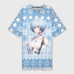 Женская длинная футболка Rei christmas sweater Evangelion