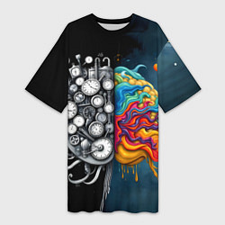 Футболка женская длинная Креативный мозг, цвет: 3D-принт