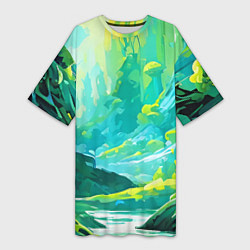 Футболка женская длинная Зелёная кислотная абстракция, цвет: 3D-принт