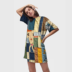 Футболка женская длинная Пэчворк с собакой, цвет: 3D-принт — фото 2