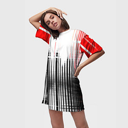 Футболка женская длинная Красно-чёрный гранж на белом фоне, цвет: 3D-принт — фото 2