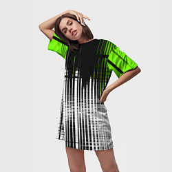 Футболка женская длинная Зелёно-чёрный гранж на белом фоне, цвет: 3D-принт — фото 2