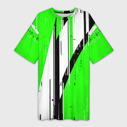 Футболка женская длинная Black and white vertical stripes on a green backgr, цвет: 3D-принт