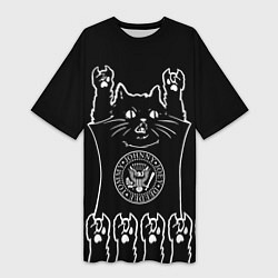 Футболка женская длинная Ramones: cat rock, цвет: 3D-принт