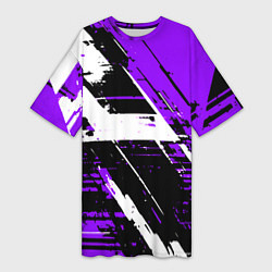 Футболка женская длинная Diagonal black and white stripes on a purple backg, цвет: 3D-принт