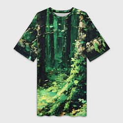 Футболка женская длинная Зелёный летний лес, цвет: 3D-принт
