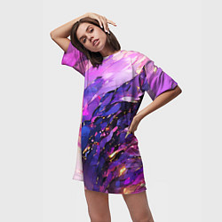 Футболка женская длинная Фиолетово-розовая абстракция, цвет: 3D-принт — фото 2