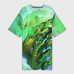 Футболка женская длинная Зелёная абстракция, цвет: 3D-принт