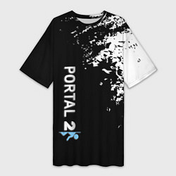 Футболка женская длинная Portal краски черно белый, цвет: 3D-принт