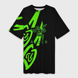 Футболка женская длинная Razer лого лес, цвет: 3D-принт