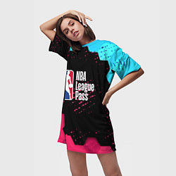 Футболка женская длинная NBA баскетбол соты неон, цвет: 3D-принт — фото 2