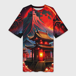 Футболка женская длинная Japan red nature, цвет: 3D-принт