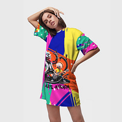 Футболка женская длинная Rick-Venom and Morty - rock group, цвет: 3D-принт — фото 2